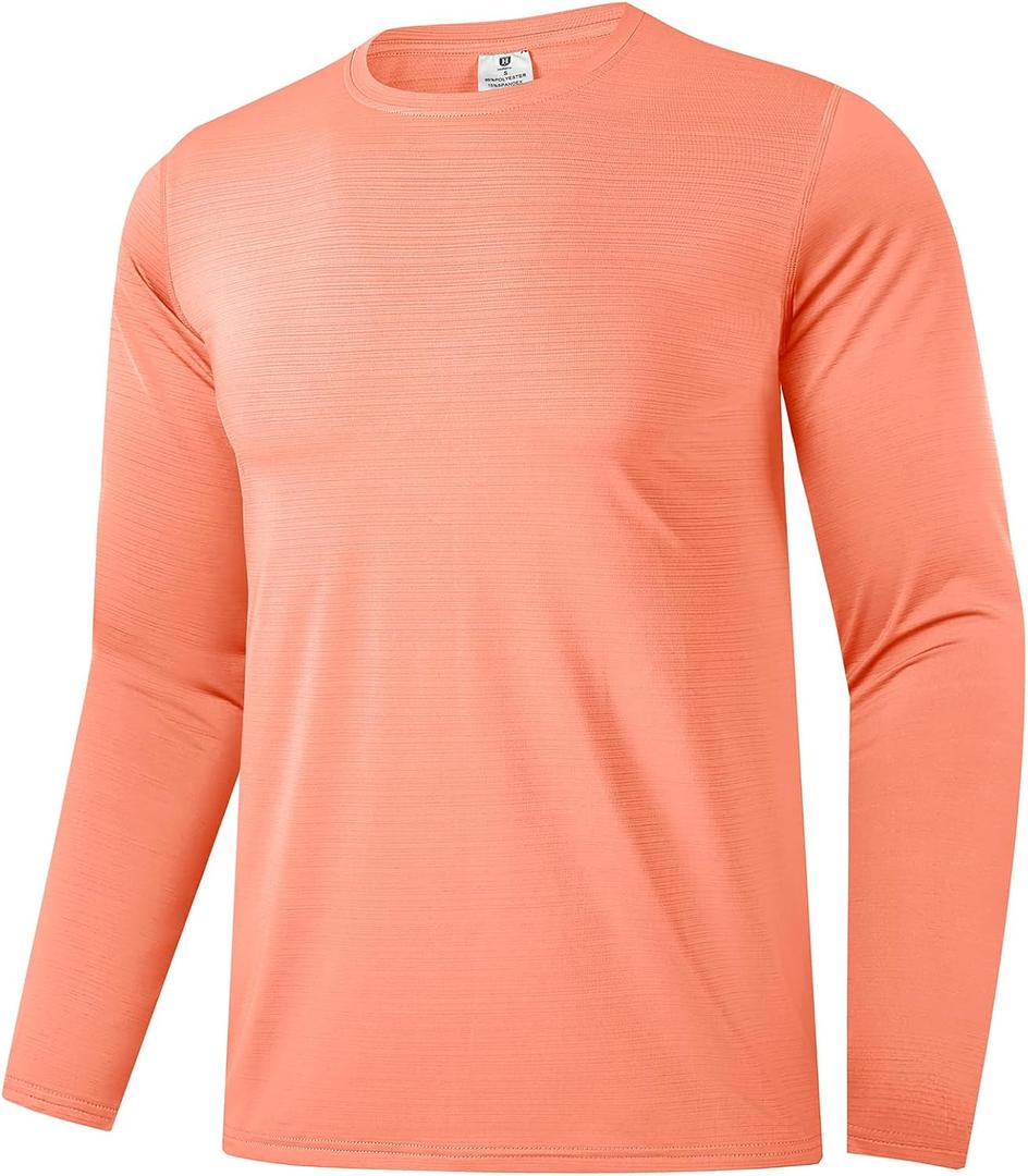 Men's UPF 30+ Shirts Long Sleeve T-Shirt Runing Sun Shirt Moisture Wicking Top (Orange)
