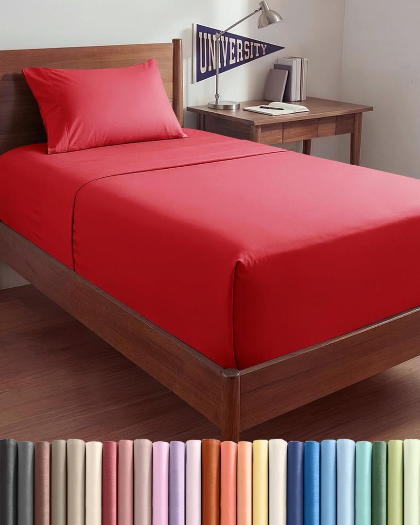 Extra Deep Twin XL Sheet Set - 3 Piece Breathable & Cooling Bed Sheets - Easily Fits 18 to 24 inch Mattress - Ultra Soft, Wrinkle & Fade Free w/ Extra Deep Pockets - Comfy Hotel Luxury Bedding - Red