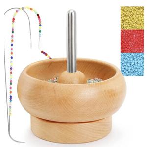Tilhumt Bead Spinner for Jewelry Making, Effortless Rotating Wooden Clay Bead Spinner with 2 Big Eye Beading Needles and 3000 Seed Beads, Beading Supplies for Making Waist, Bracelets, Necklace