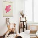 NQDWX Lightning Bolt Wood Poster Hanger - Pink Wall Decor for Teen Girl Room, 12x17 Inch Rustic Wood Frame Art, Edgy Nursery Sign, Unique Gift for Daughters & Best Friends. (166)