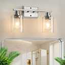 Unicozin 2 Light Bathroom Light Fixtures, Modern Vanity Lights Over Mirror, Brushed Nickel Wall Lamp with Clear Glass for Living Room Cabinet Bedroom Porch
