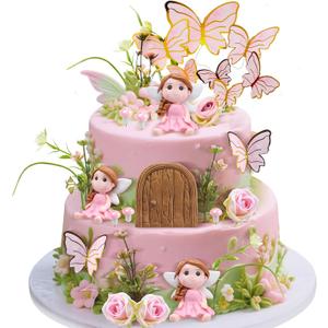 Kigley 38 Pcs Fairy Cake Toppers Garden Topper Fairy Cake Decoration Pink Mushroom Butterfly Flowers Dessert Decoration for Birthday Baby Shower Party Favors