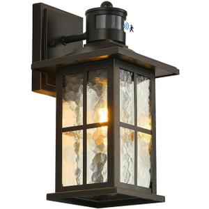 FLEDAVID Motion Sensor Porch Light Dusk to Dawn Outdoor Wall Lantern Black Exterior Sconce Lighting Fixtures Modern Outside Wall Mount Coach Lamp for House Garage Patio Front Door (Black(Gold Trim) 1-Pack)