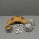 MyGift 7.5 Ounce Condiment Pots, Modern Tiered Bamboo Serving Tray with Arch Design, 3 Fluted Clear Glass Bowls, Bamboo Lids and Ceramic Spoons, 10 Piece Set