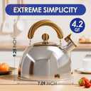 4.2 Quart Tea Kettle Stovetop Whistling for Stove Top Food Grade Stainless Steel Tea Kettles with Cool Wood Pattern Handle, Handle Silver