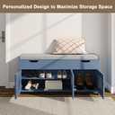 ChooChoo 41.3" Shoe Storage Bench with Lift Top Storage, Entryway Bench with Cushioned Seat, Adjustable Shelf, Shoe Cabinet with Hidden Space, for Entryway, Bedroom, Living Room, Blue, 13.78"D x 41.34"W x 19.69"H