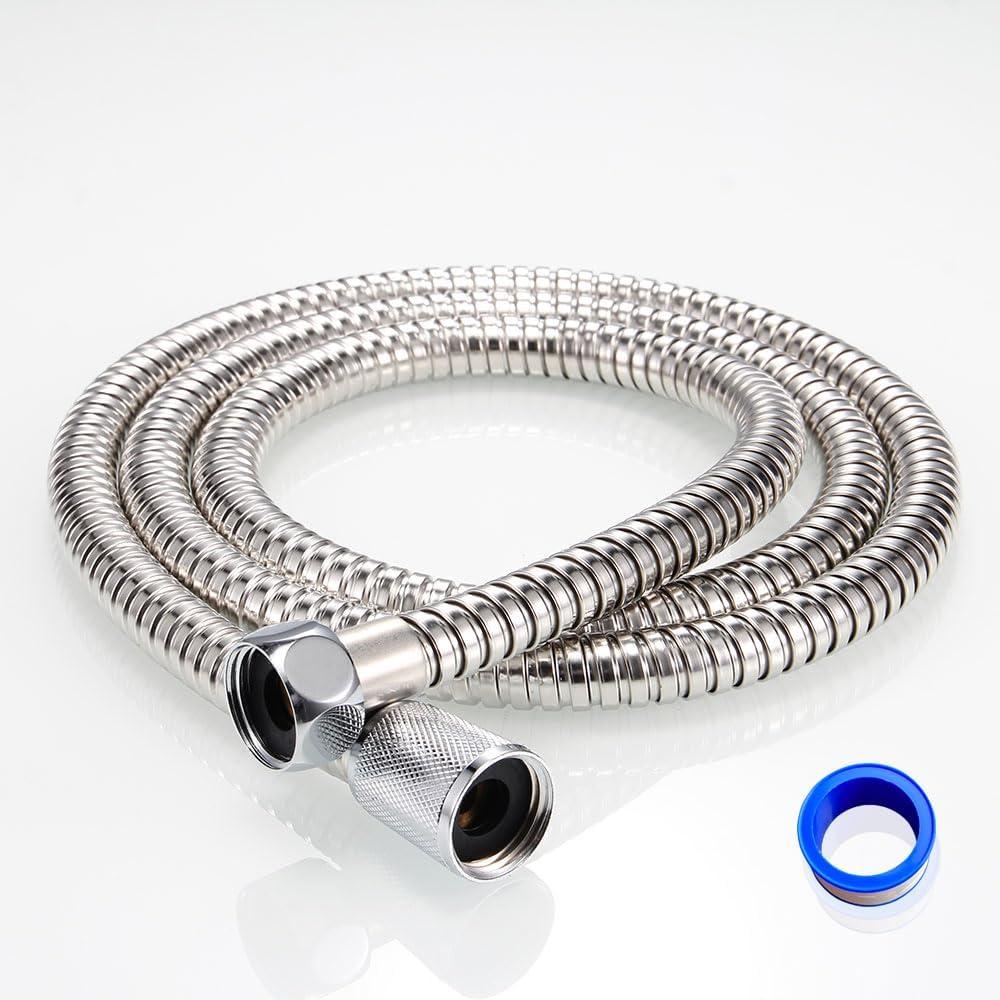 Shower Hose 60 Inches Stainless Steel Handheld Shower Head Hose Replacement with Brass Nut Long Fexible Shower Hose Extension (Silver)