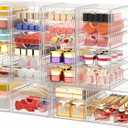 caktraie Makeup Organizer Storage With 30 Drawers, 6 Pcs Desktop Office Supplies, Desk Organizers, Clear Accessories, Dustproof Drawer and for Make Up, Jewelry, Pen, Stationary