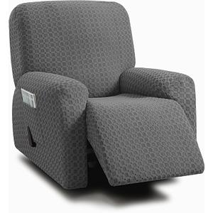 ULTICOR 4-Piece, 1 Seat Recliner Cover, Jacquared Stretch Reclining Chair Covers for 1 Cushion Reclining Sofa, Single Seat Recliner Couch Cover Soft, Machine Washable (Style 2) (Dark Grey)