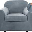  H.VERSAILTEX Rich Velvet Stretch 2 Piece Cover Chair Slipcover Sofa Cover Furniture Protector Couch Soft with Elastic Bottom Chair Couch Cover with Arms Width Up to 49 Inch(Chair, Stone Blue)