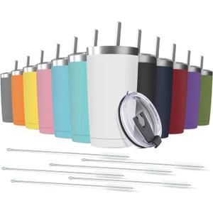 12 pack 20 oz Stainless Steel Insulated Tumbler with Straw and Lid, Double Wall Travel Coffee Mug Vacuum Insulated Bulk Tumbler, Suitable for Vehicle Cup Holders Assorted Colors