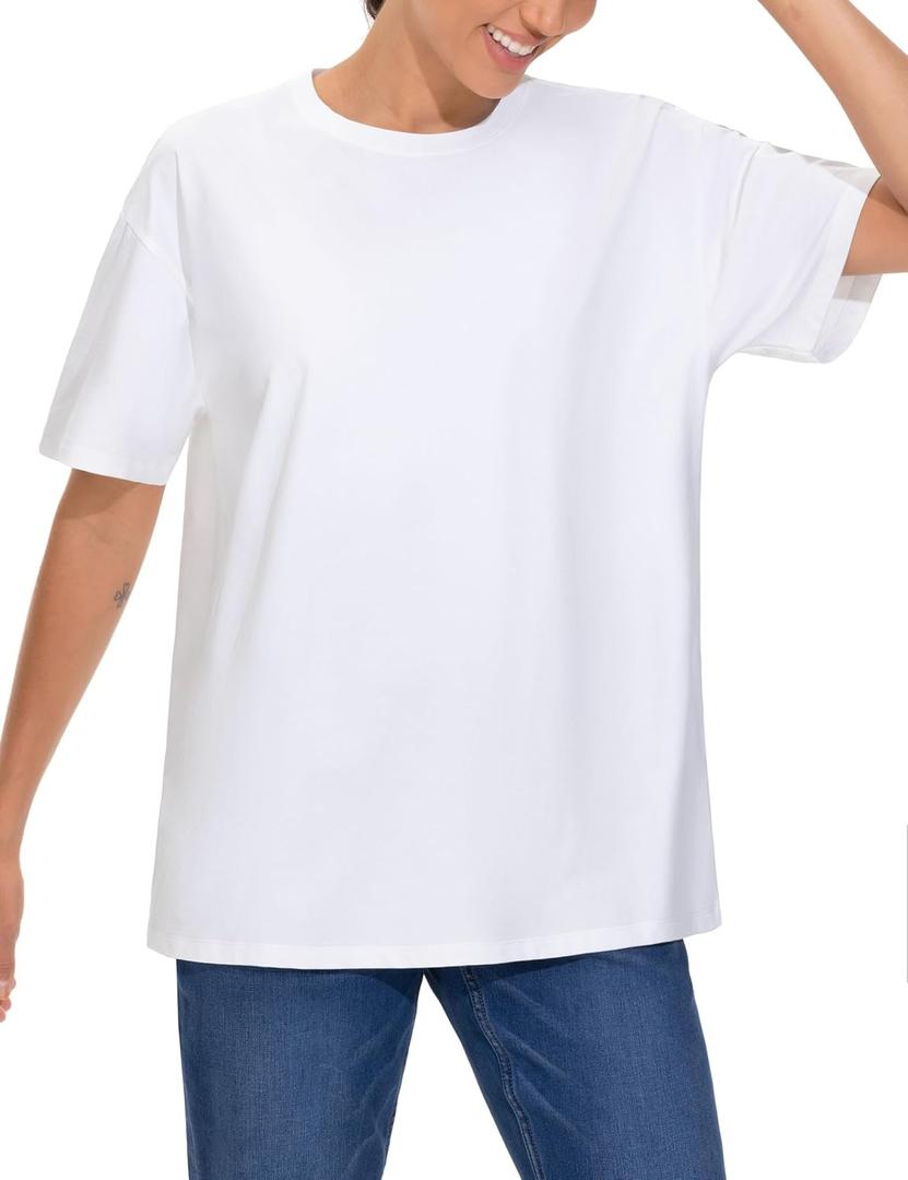 THE GYM PEOPLE 2 Pack Women's Oversized T Shirts Casual Crewneck Tops | Loose Fit Tee Tops, Drop Shoulder, Crewneck, Short Sleeve, 2 Pack Value, Soft and Breathable, For Workout, Casual (White, XXL)