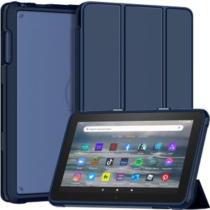 Fire 7 Tablet Case Kids (12th Generation, 2022), DJ&RPPQ Dual Angle Lightweight Trifold Stand with Frosted Transparent Back Case for 7 Kids Tablet, Auto Wake/Sleep, Also for 7in Sony Nokia, Navy Blue