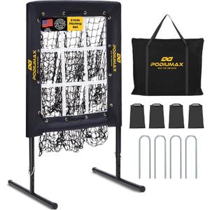 PodiuMax Baseball Pitching Net, 9 Hole Pitching Net with Strike Zone, 5 Adjustable Heights Baseball Throwing Net for All Ages, Heavey Duty Solo Trainer with Carry Bag for Backyard Practice