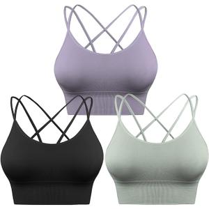 Sykooria 3 Pack Strappy Sports Bra for Women Sexy Crisscross for Yoga Running Athletic Gym Workout Fitness Tank Tops (XL)