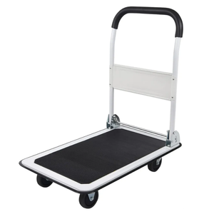 LEADALLWAY Foldable Push Cart Platform Cart 330lbs Capacity 4 Wheels 28.7x18.5x32.3inches White Small Flatbed Cart
