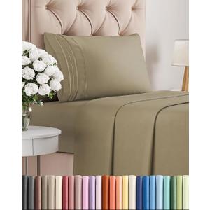 Twin Size 3 Piece Sheet Set - Comfy Breathable & Cooling Sheets - Hotel Luxury Bed Sheets for Women & Men - Deep Pockets, Easy-Fit, Extra Soft and Wrinkle Free Sheets - Khaki Oeko-Tex Bed Sheet Set