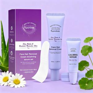 Facial Hair Removal Cream for Women, Gentle Facial Hair Removal Creams Kit With Scrape, Calming Serum, Flower Flavo Body & Face Hair Removers Cream for Women (3 kits)