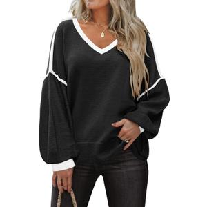 ETCYY Women's Sweaters Fall Fashion 2026 Fall Clothes Teacher Outfits Long Sleeve V Neck Knit Pullover Oversized Sweater Tops (Small,Black)
