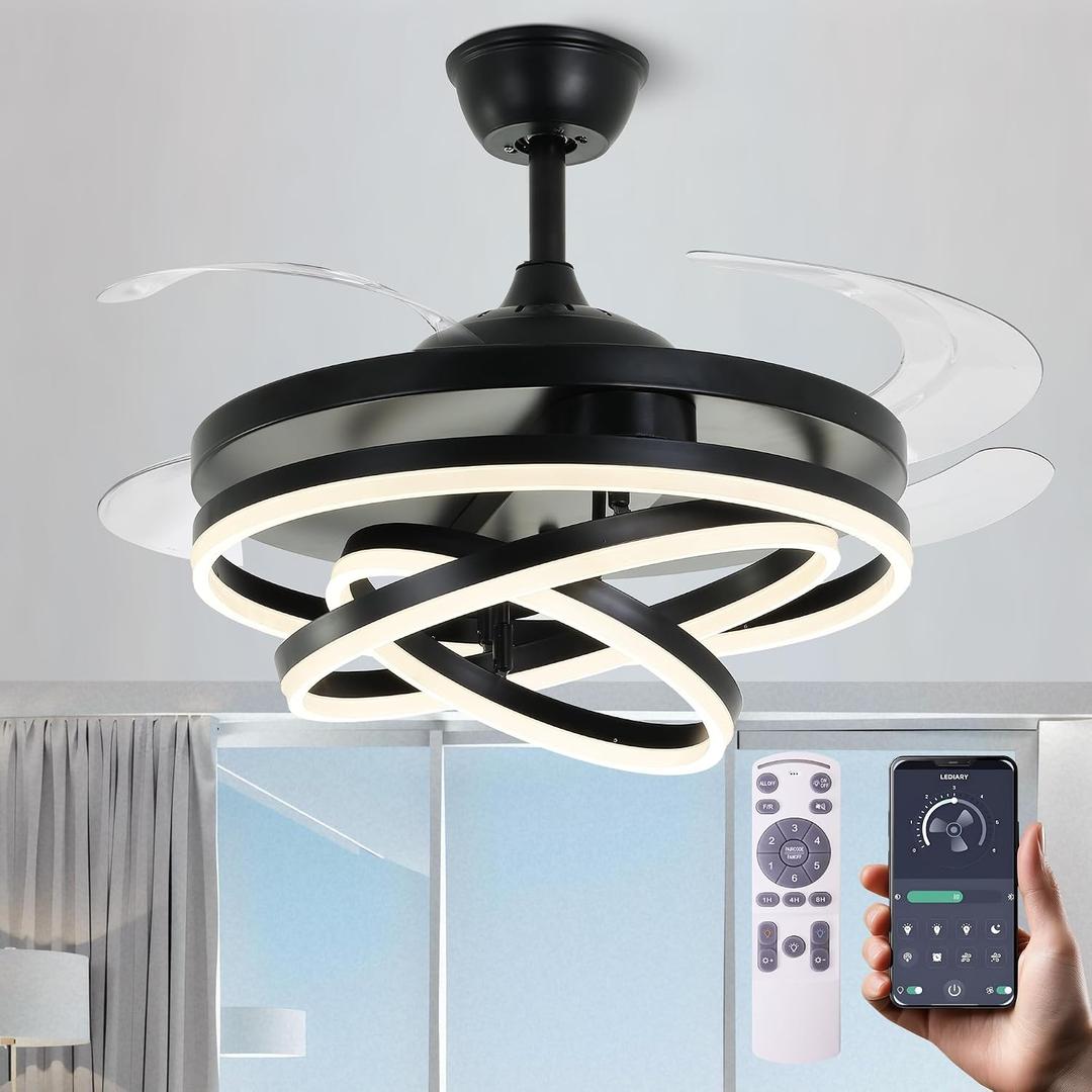 42'' Retractable Chandelier Ceiling Fan with Light, Black