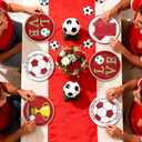 60 Pcs Soccer Paper Plates - 9" Football Fans Dessert Paper Plates Disposable Red Soccer Platters for Boys Girls Adults Football Theme Party Sports Party Supplies