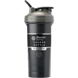 BlenderBottle Classic V2 Shaker Bottle Perfect for Protein Shakes and Pre Workout, 28-Ounce, Grey/Black, Black Shadow