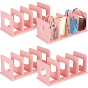 4PCS Purse Organizers, 13.7 x 5.9 x 5.5-Inches,Adjustable Closet Organizer, Handbag Shelf Divider Storage Organizer for 8 Big Handbags/16 Small Handbags（Pink）