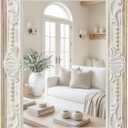 H HOMEWINS Rustic Rectangle Mirror,22x30 Wooden Farmhouse Mirrors,Carved Boho Bathroom Wall-Mounted Nature Beads Decor Mirror for Bedroom, Living Room,Vanity,Entryway,Over Sink
