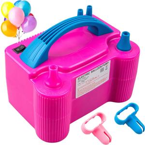 Siasky Electric Balloon Pump, Portable Dual Nozzle Electric Air Balloon Pump Inflator Blower Machine for Party Decorations, Rose Red 110V 600W with 2 Tying Tools