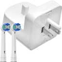 Electric Toothbrush Wall Charger for US Socket for Oral-B/Braun (Excludes iO 710, Pulsonic) | Portable Oral-B Charging Station, Wireless, IPX7 Seal, with 2 Compatible Toothbrush Heads