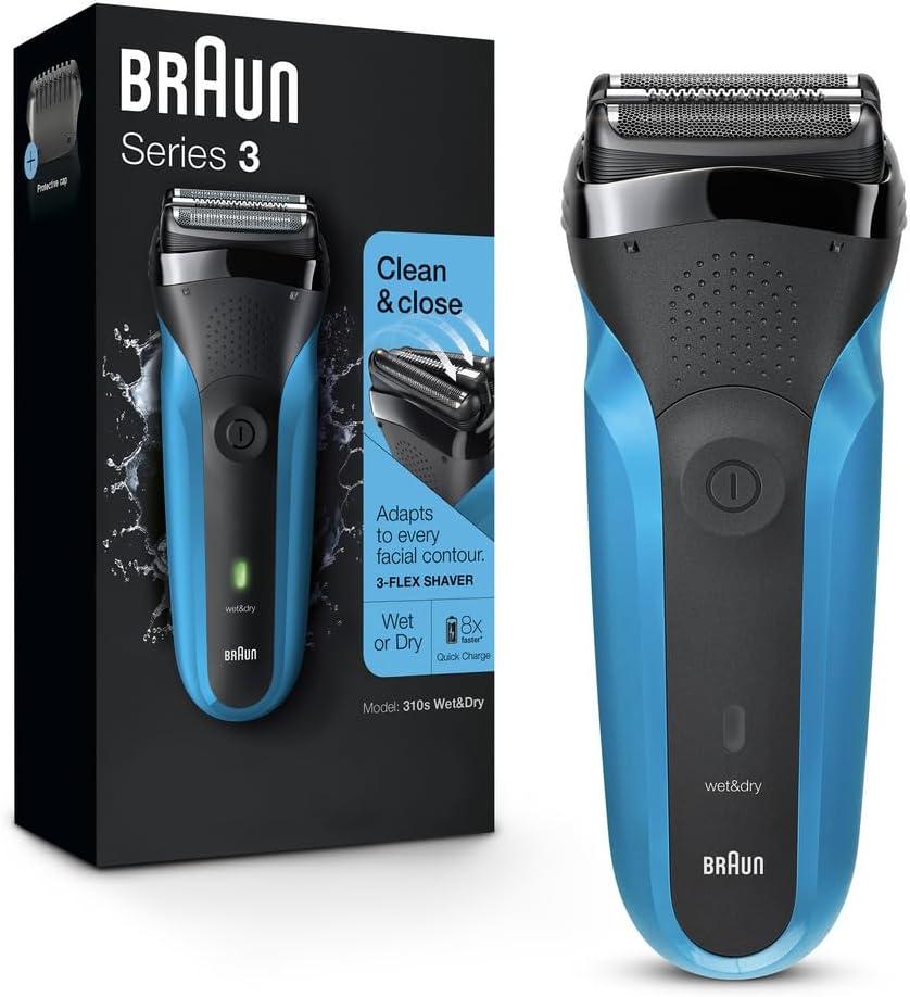 Braun Electric Razor for Men, Series 3 310s Electric Foil Shaver, Rechargeable, Wet & Dry (1 Count (Pack of 1), Blue)