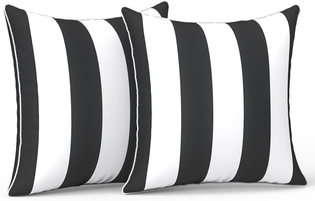 LVTXIII Outdoor Throw Pillows 18x18 Patio Waterproof Square Pillows with Piping Fade Resistant Accent Pillow for Spring Summer Garden Decoration, Set of 2, Cabana Black
