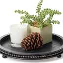 Bamboo Land- Round Decorative Trays for Coffee Table, 12", Black, Wood Tripod & Beaded Design, Wooden Round Tray for Coffee Table