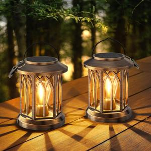 WdtPro Solar Lanterns Outdoor Lights, 2 Pack Bright Lanterns Outdoor Waterproof with Clip Patio Decor, Hanging Solar Lights for Outside Garden Yard Front Porch Table Decoration (Antique Copper)