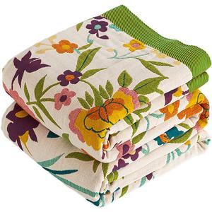 VANJOROY Boho Throw Blanket, 100% Organic Cotton Breathable Ultra Soft 80" x 90" Bed Quilt Throw - All Season Floral Rustic Farmhouse Decor Luxury Reversible Blanket for Sofa Couch Chair and Gift, Full/Queen