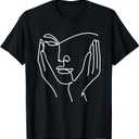 Aesthetic Line Art Woman Abstract Fashion Minimalist Drawing T-Shirt (Black)