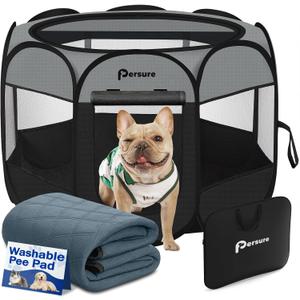 Dog Cat Playpen Indoor Outdoor for Puppy Pet Dogs Cat Recovery After Surgery, Dog Tent Crates Cage Indoor/Outdoor, Portable Pop Up Kennel with Carrying Case for Travel (Dark Grey with Pad, Medium)