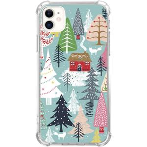 Aesthetic Christmas Village Trees and House Case for iPhone 11, Winter Silvan Snow Ground with Fox Cover for Girls Boys Women Men, Trendy TPU Bumper Cover Case for iPhone 11