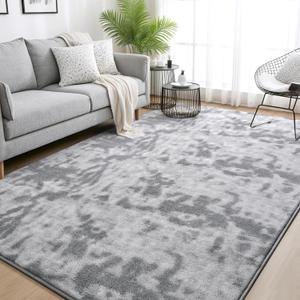 FlyDOIT Large Area Rugs for Living Room Bedroom, 5x8 Ft Tie-Dyed Light Grey Ultra Soft Comfy Thickened Memory-Foam Indoor Carpets, Cozy Modern Floor Rug for Boys Girls Playroom Dorm Nursery Home Dcor