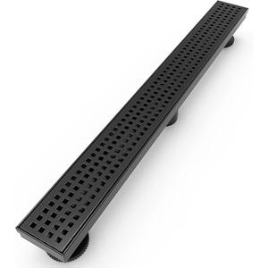 WEBANG 24 Inch Linear Shower Drain Rectangular Floor Drain with Accessories Square Hole Pattern Cover Grate Removable SUS304 Stainless Steel CUPC Certified Matte Black