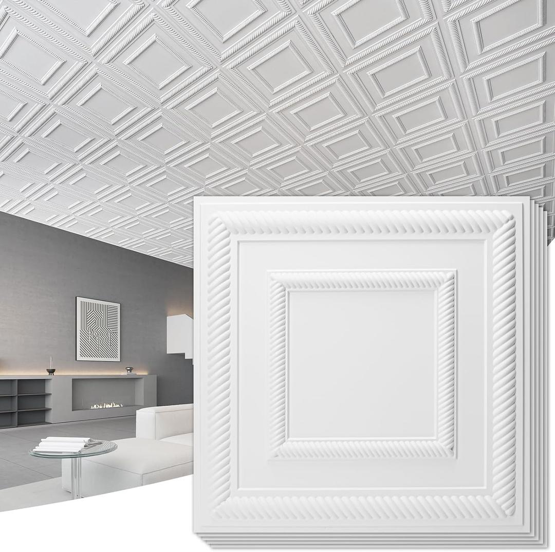Art3d 12-Pack 24"x24" PVC Lightweight Drop Ceiling Tile, 2x2 ft Water-Resistant Ceiling Panels to Prevent Breakage, White