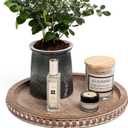 HPC Decor 12in Round Gray Wood Beaded Tray - Decorative Living Room, Coffee Table, Kitchen Table, Dining Room or Farmhouse Serving Tray