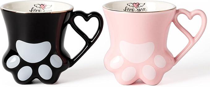 TaoTaojarvie Cat Paw Coffee Mug - Pink and Black Set of 2, Perfect for Cat Lovers, Enjoy Your Coffee with These Cute Cat Paw Mugs, 10oz, Couple&Wedding, Best Festival Gifts(Black&Pink) 2 Pack