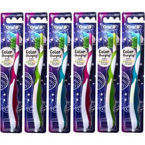 Oral-B Pro-Health Junior CrossAction Galaxy Toothbrush, Ages 6+, Soft - Pack of 6 (1 Count (Pack of 6), Blue,green,pink,purple)