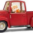 Roman, 6" H Lighted Swirl Red Truck with Santa and a Puppy, Confetti Lites, Tabletop Christmas Decoration