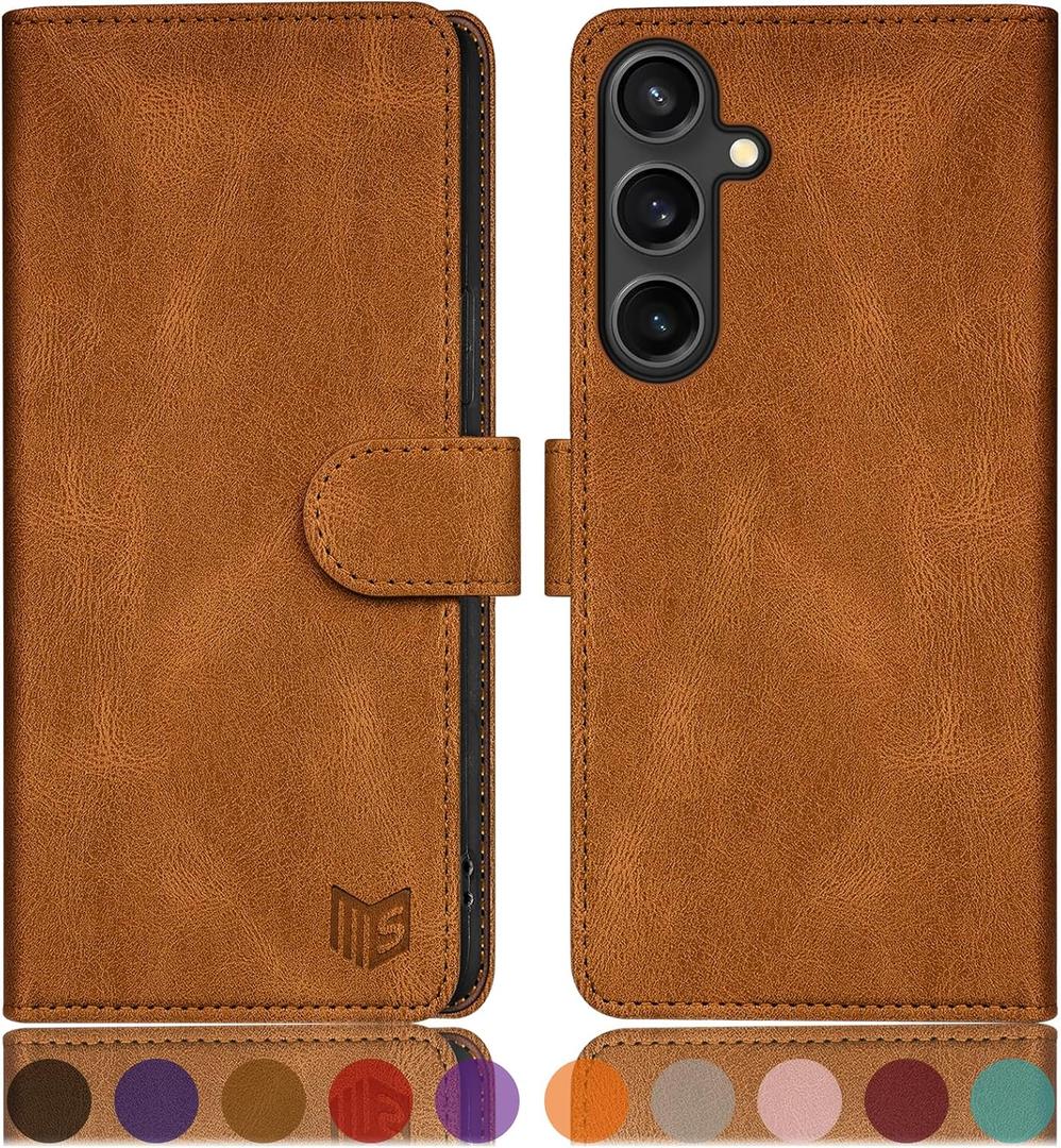 SUANPOT Compatible with Samsung Galaxy S25 Wallet case with RFID Blocking Credit Card Holder,Flip Book PU Leather Protective Cover Women Men for Samsung S25 Phone case Light Coffee