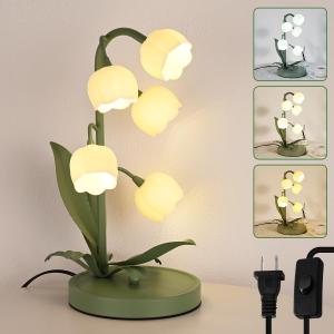 Flower Table Lamp for Bedroom,3 Colors Flower Reading Light with 5 Lily of The Valley, Cute Desk Lamp Bedside Lamps for Nightstands Home Decor,Soft Reading Night Light for Bedroom Living Room Office