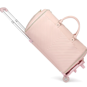 Pro Rolling Garment Bag - Detachable Handle & Extended Base, Waterproof PVC Leather with Shoe/Cosmetic Pockets, Silent Wheels for Air Travel/Weddings (48.5" Hanging System)（Pink）