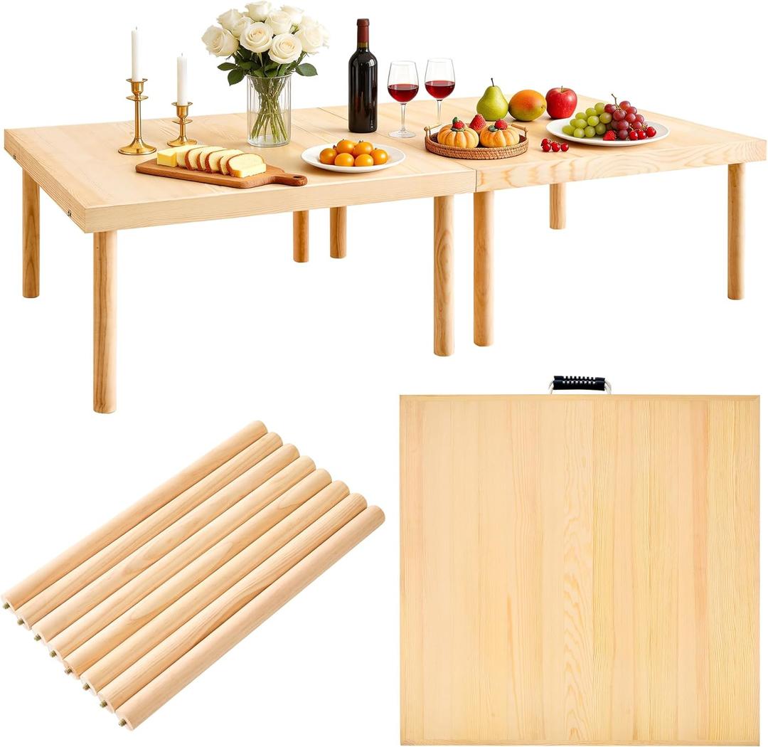 48"x24" Boho Wooden Picnic Table, Portable Wood Picnic Desk, Solid Wood Picnic Table, Boho Low Picnic Floor Desk for Beach, Camping, Backyard, Floor Seating(Large Size for 4)