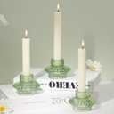 Reversible Candlestick Holders Set of 3, Green Glass Taper and Tealight Candle Holders for Table Centerpiece, Wedding, Party, Home Decor